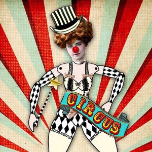 CIRCUS PAPER DOLL articulated printable altered art Digital collage sheet scrapbook mixed media collage instant download pp366 image 1