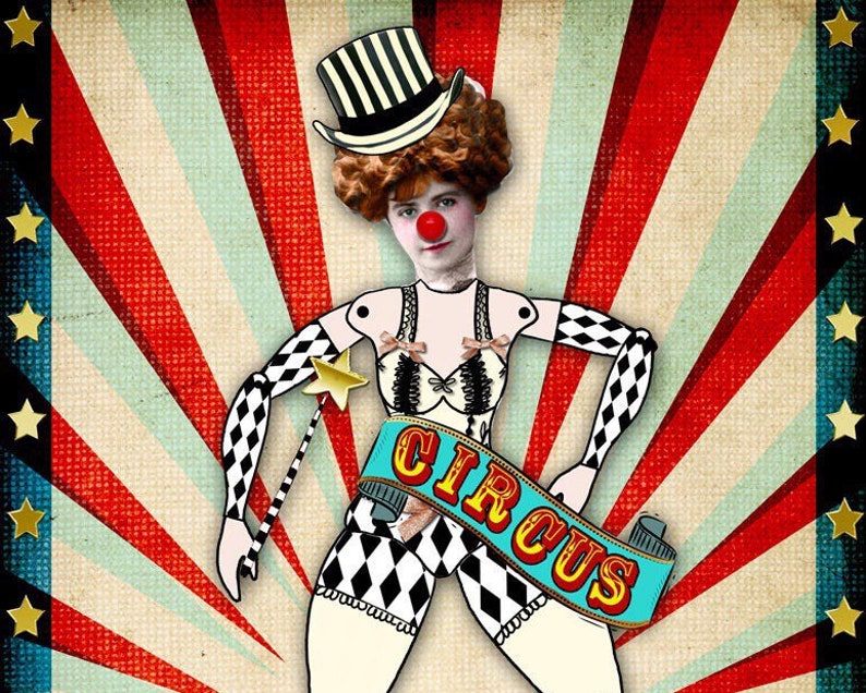 CIRCUS PAPER DOLL articulated printable altered art Digital collage sheet scrapbook mixed media collage instant download pp366 image 1