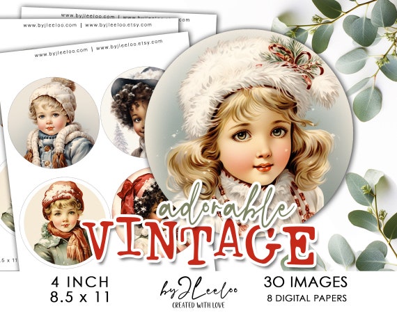 ADORABLE VINTAGE 4 inch circle printable | round supplies for coaster pendant mirror magnet and craft download diy | Circle Labels | tn697