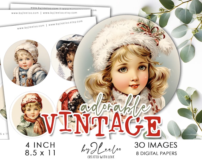 ADORABLE VINTAGE 4 inch circle printable | round supplies for coaster pendant mirror magnet and craft download diy | Circle Labels | tn697