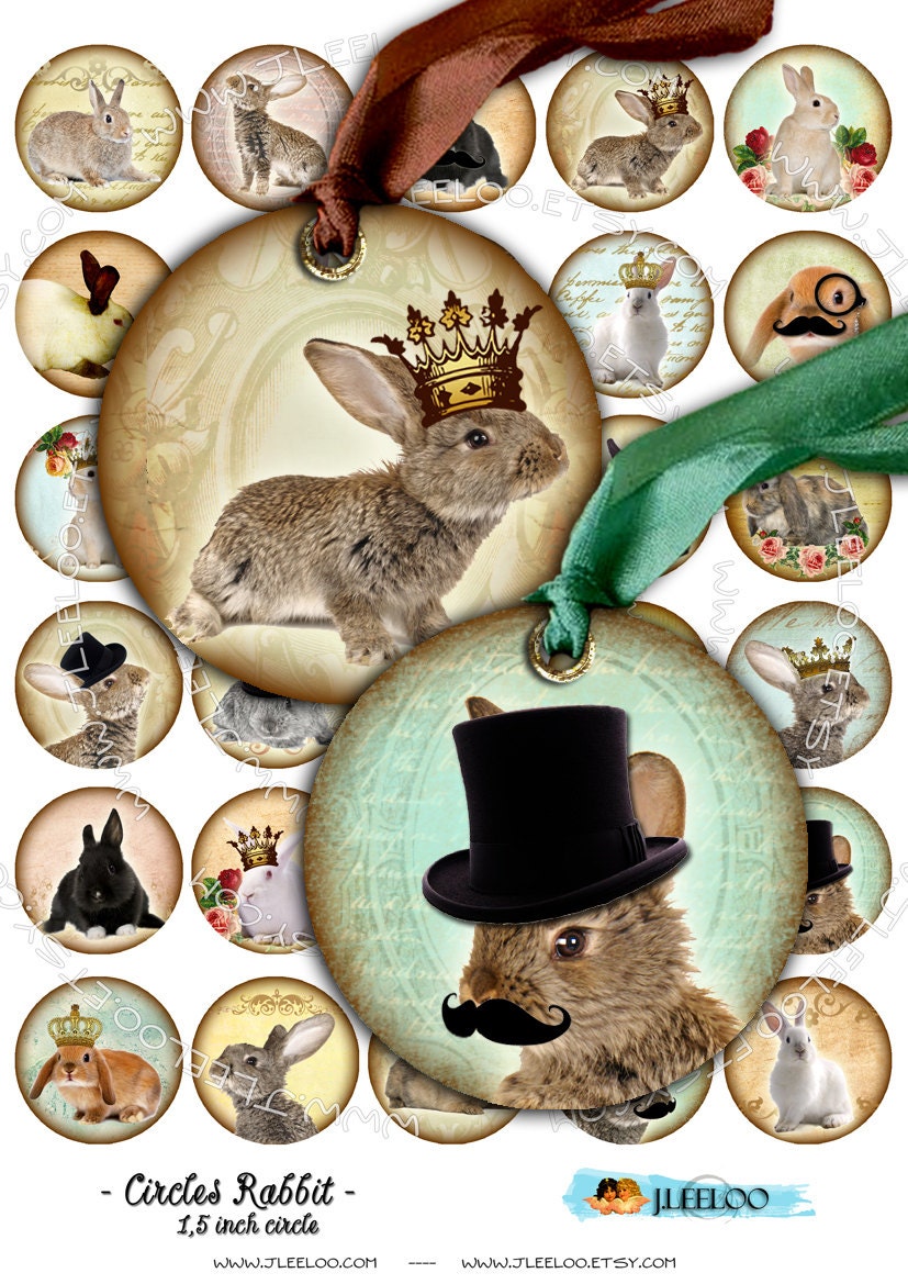 Digital Paper CIRCLES RABBIT 1.5 Inch Circle Mustache