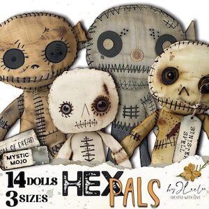 HEX PALS 14 Halloween Voodoo Puppen 3 Größen | Halloween Monster Papierpuppe Basteln Druck Digitaler Ausschnitt Junk Journal Dekoration DIY | pp841