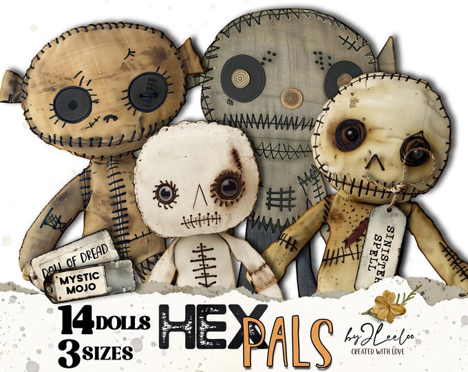HEX PALS 14 Halloween Voodoo dolls 3 sizes | Halloween Monster Paper Doll Crafting Print Digital Cutout Junk Journal Decoration DIY | pp841