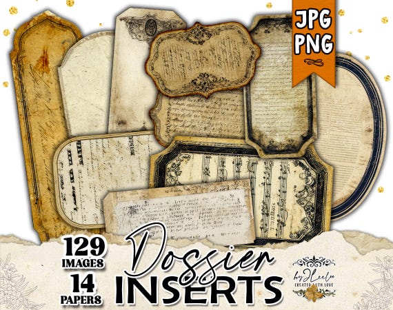 DOSSIER INSERTS vintage journal tags and labels, aged paper ephemera for junk journal, collage & scrapbooking | Printable victorian | ppK19