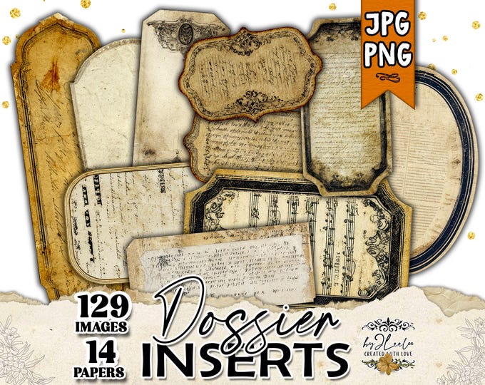 DOSSIER INSERTS vintage journal tags and labels, aged paper ephemera for junk journal, collage & scrapbooking | Printable victorian | ppK19