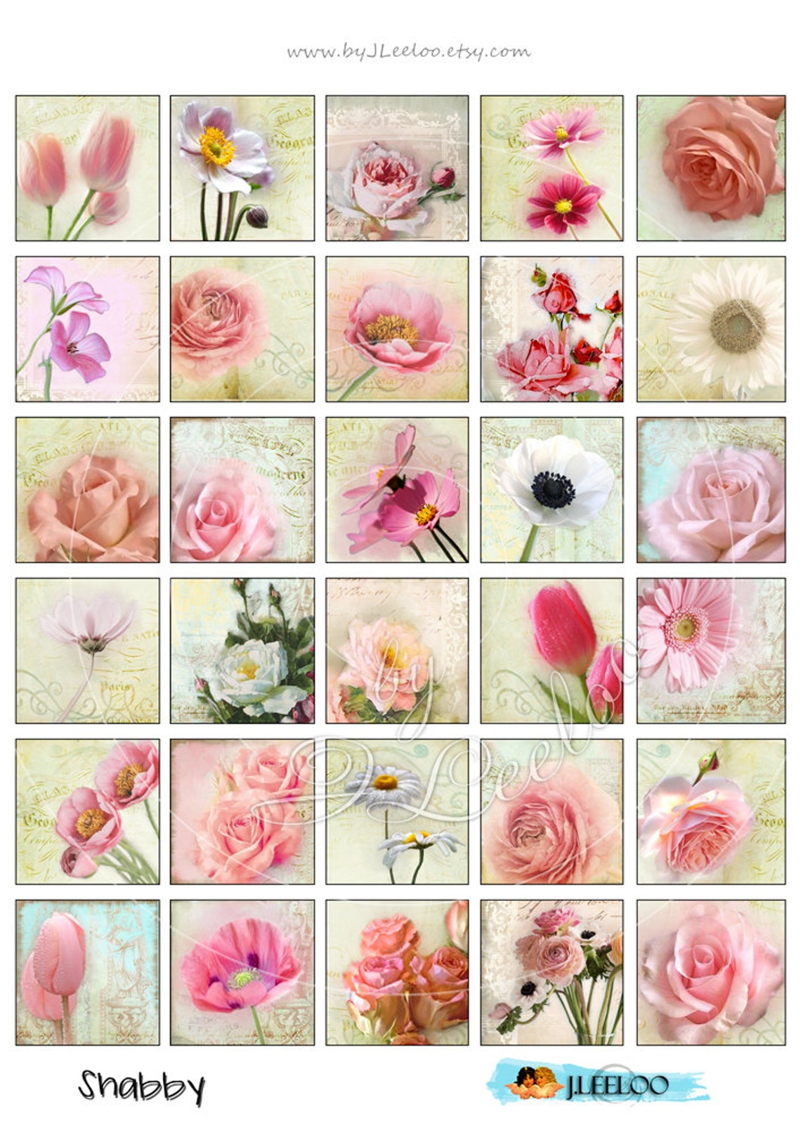 SHABBY Digital Printable 1.5 Inch Square Sheet Digital Images - Etsy