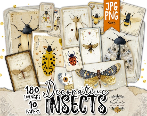 DECORATIVE INSECTS Entomology Printable Labels for Junk Journal Scrapbooking Vintage Ephemera | tl371