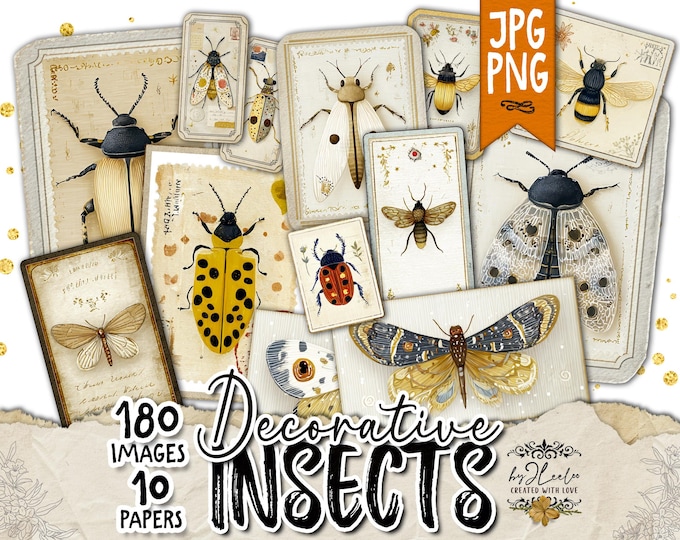 DECORATIVE INSECTS Entomology Printable Labels for Junk Journal Scrapbooking Vintage Ephemera | tl371