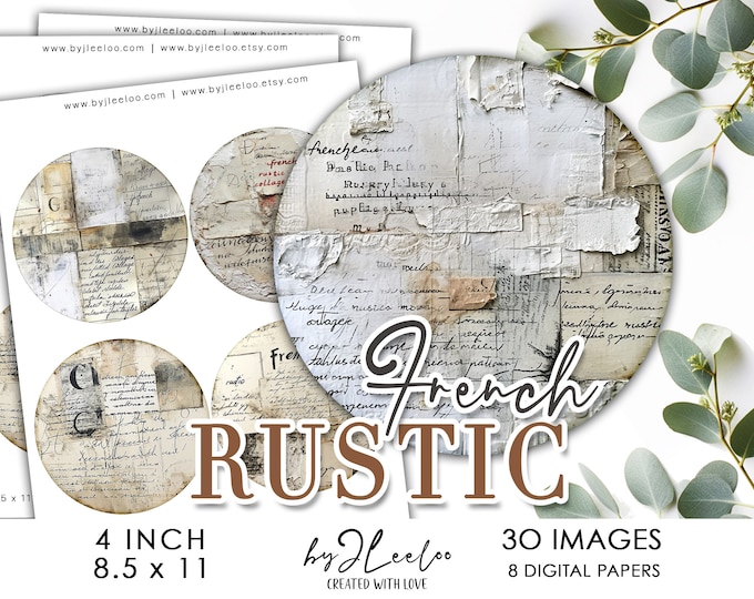 FRENCH RUSTIC 4 inch circle printable | Background Collage supplies for coaster decoration mirror sticker | junk journal digital art | tn745