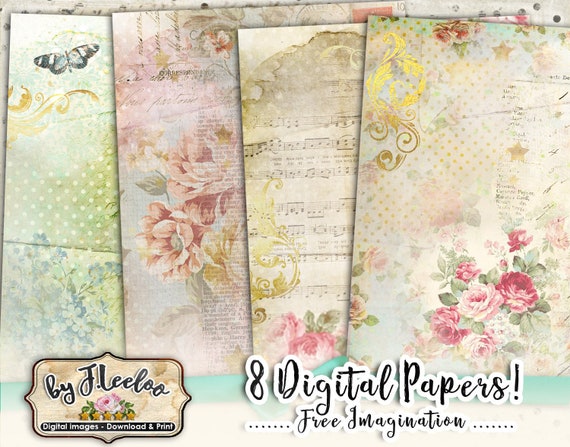 ROMANCE 8 french victorian papers for scrapbook Digital collage sheet Paris vintage for scrapbook instant download printable pp453