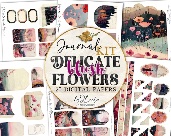DELICATE Blush FLOWERS junk journal KIT printable | scrapbook label tag pocket ephemera supplies | Fussy cut card making collage | pp822
