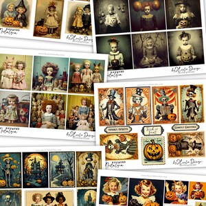 Puede incluir: Un paquete de papel digital con m&aacute;s de 220 im&aacute;genes y 27 papeles digitales con ilustraciones vintage de Halloween. Las im&aacute;genes incluyen ni&ntilde;os disfrazados, esqueletos, calabazas y casas encantadas. Los papeles digitales son perfectos para scrapbooking, creaci&oacute;n de tarjetas y otros proyectos de manualidades.