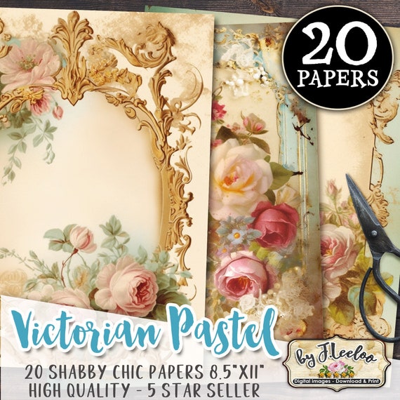 VICTORIAN PASTEL 20 shabby tattered papers | Romantic Junk Journal soft pages | background Distressed card making digital ephemera | pp600
