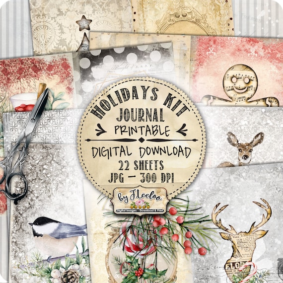 HOLIDAYS KIT journal diy Christmas diary shabby chic vintage printable diary collage sheets pp509
