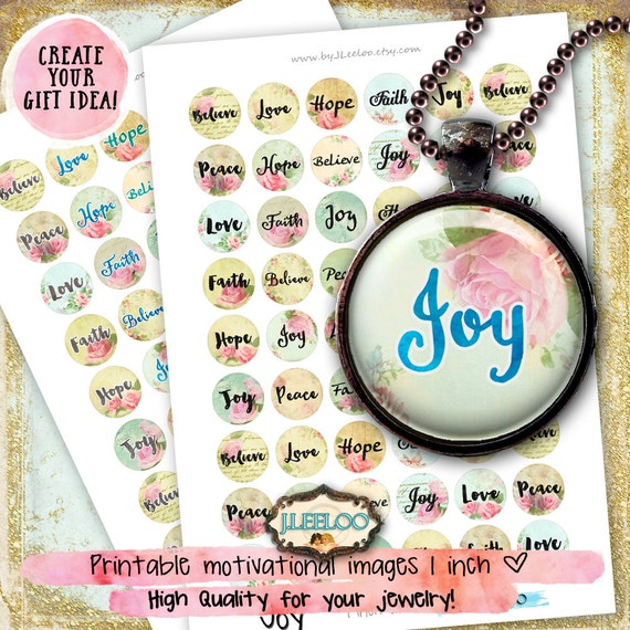 JOY 1 inch circle faith believe peace love romantic roses digital collage sheet magnet stickers pendant instant download printable | tn507