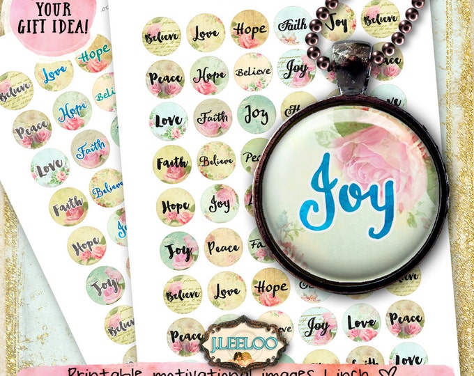 JOY 1 inch circle faith believe peace love romantic roses digital collage sheet magnet stickers pendant instant download printable | tn507