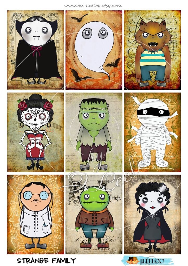 STRANGER FAMILY Printable Halloween Label Tags Card Party STRANGER FAMILY Printable Halloween Label Tags Card Party