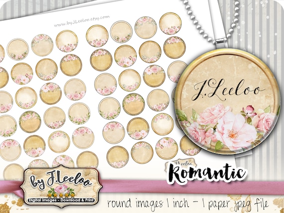 ROMANTIC 1 inch circle editable shabby chic writable images pendant magnet roses printable topper instant download tn595