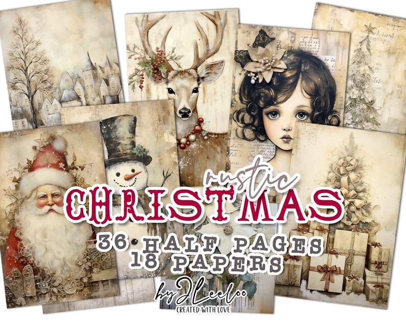 RUSTIC CHRISTMAS Half Pages Printable for Junk Journal Mixed Media ...