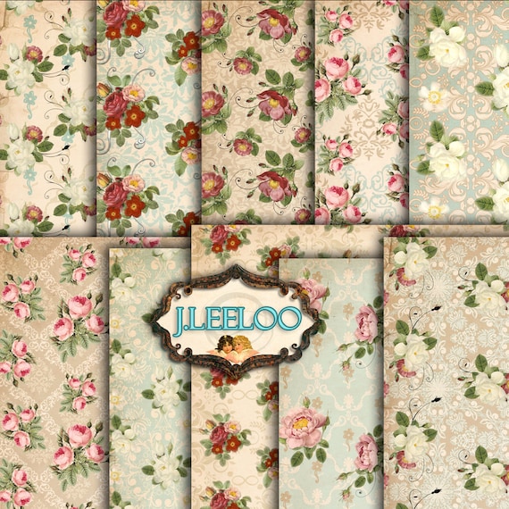 DAMASK n ROSES 10 large digital papers for scrapbook instant download digital print printable goods Digital collage sheet pp241