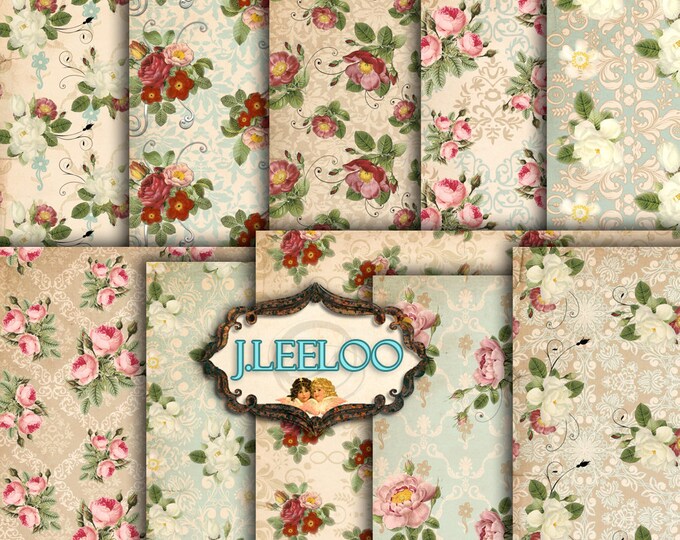 DAMASK n ROSES 10 large digital papers for scrapbook instant download digital print printable goods Digital collage sheet pp241