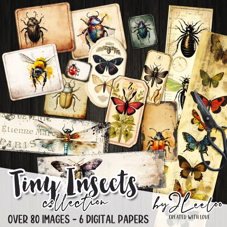 Journal Insect Stickers TINY INSECTS Labels Kit Printable Vintage Entomology Butterfly Insect ...