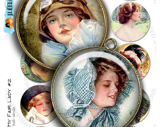 Digital collage sheet CIRCLES My FAIR LADY #2 2 inch circle woman victorian france for pendant magnet instant download printable tn241
