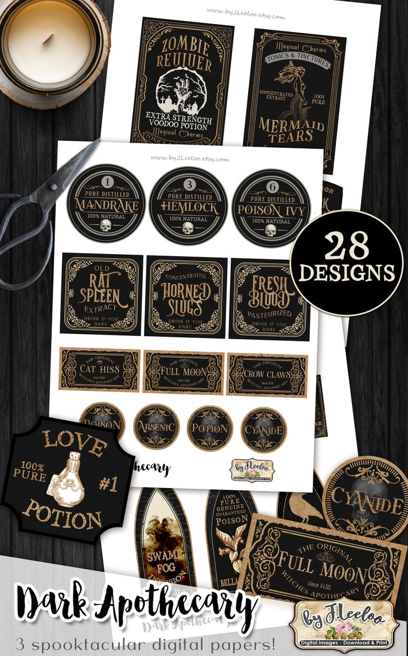 Posion Tag DARK APOTHECARY Printable Potion Poison Tags Label Bottle Jar Labels ...