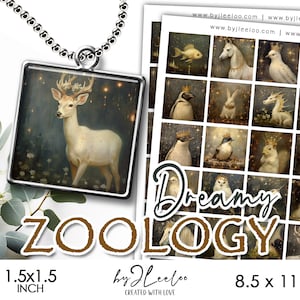 DREAMY ZOOLOGY Afdrukbare illustratie van 1,5 x 1,5 inch | Fantastic Creatures levert hangers, bedel, sticker, kaart, magneet, dagboek | qu569