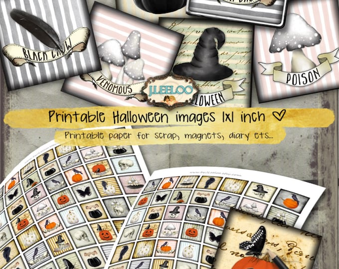 HALLOWEEN 1x1 inch square Printable images for glass or resin pendants magnet bezel trays cabochon graphic Digital collage sheet qu472