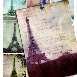 TOUR MAGIQUE taille atc aceo cartes eiffel paris feuille de collage chic collage numérique français imprimable porte-bijoux papeterie ac172