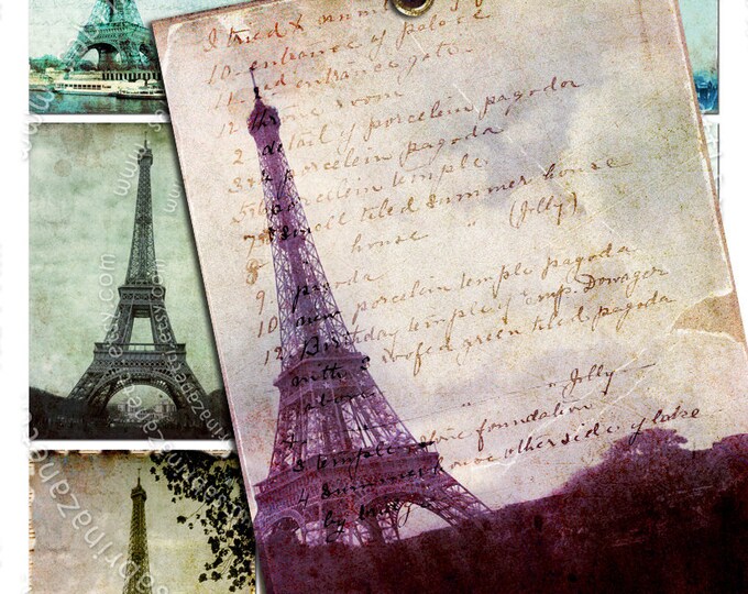 MAGIC TOWER size atc aceo cards eiffel paris chic collage sheet Digital collage french printable jewelry holder paper goods ac172