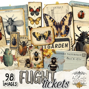 FLUGTICKETS 98 Entomologie tags zum Ausdrucken | Etiketten Vintage Sticker Natur Junk Journal | Scrapbooking Kollektion Garten Victorian | tl320