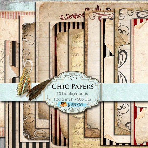 CHIC PAPERS large 12x12 inch Digital collage sheet papers texture lines striped scrapbooking jpg instant download printable diary pp121