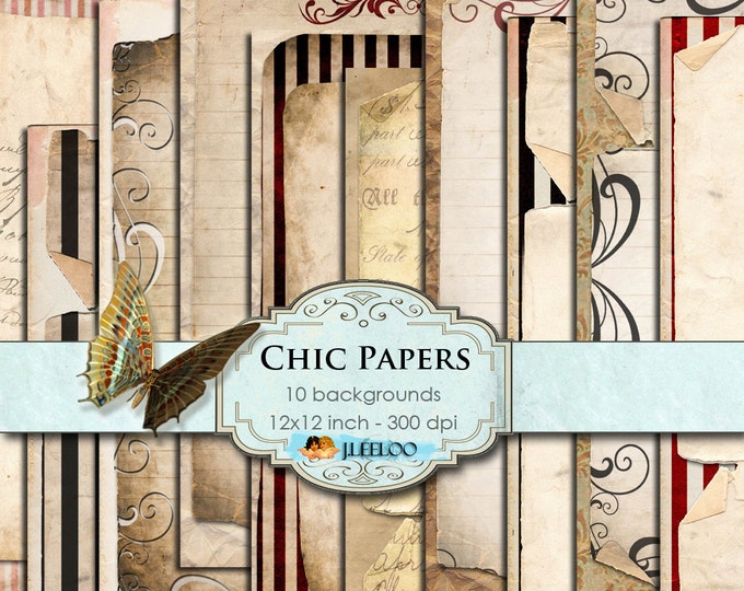 CHIC PAPERS large 12x12 inch Digital collage sheet papers texture lines striped scrapbooking jpg instant download printable diary pp121