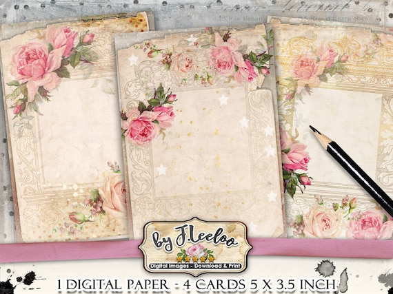 VINTAGE ROSES shabby chic editable digital note pad ledger journal diary scrapbook instant download printable pp481