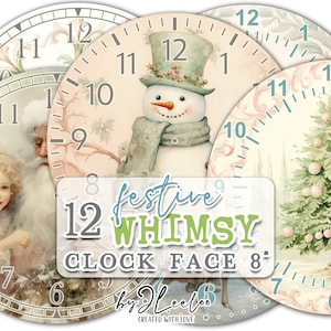 FESTIVE WHIMSY 8 pulgadas círculo imprimible reloj cara Navidad haciendo / reloj reloj vintage decoración del hogar DIY proyecto papel elaboración / tn677