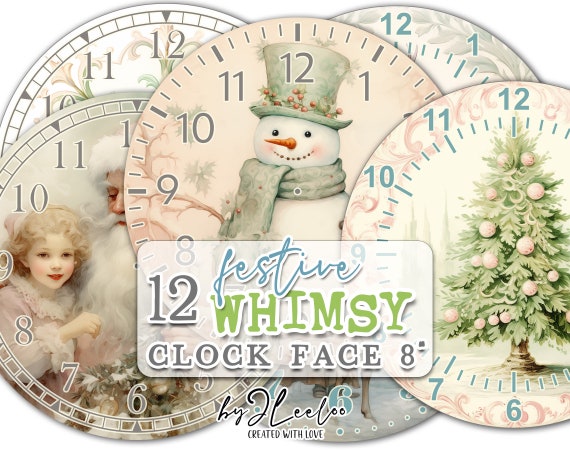 FESTIVE WHIMSY 8 inch circle printable clock face Christmas making | clock watch vintage home decor DIY project paper crafting | tn677