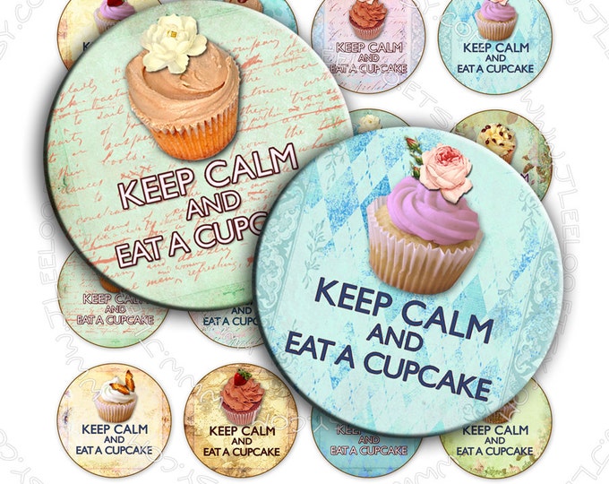 Digital collage CIRCLE SWEET 1.5 inch cupcake pendants keep calm vintage paper goods for magnet craft instant download printable tn215
