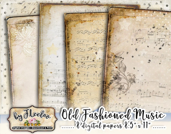 OLD FASHIONED MUSIC 8 distressed Victorian papers Digital collage shabby sheet vintage for scrapbook instant download printable pp455