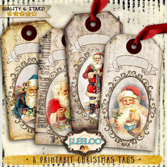 CHRISTMAS TAGS for greeting card Digital collage sheet santa tags gift card paper good download printable vintage shabby chic tl165