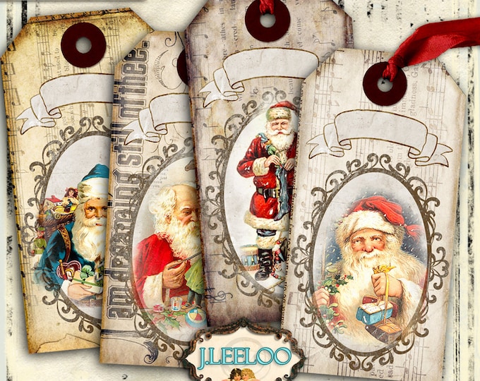 CHRISTMAS TAGS for greeting card Digital collage sheet santa tags gift card paper good download printable vintage shabby chic tl165