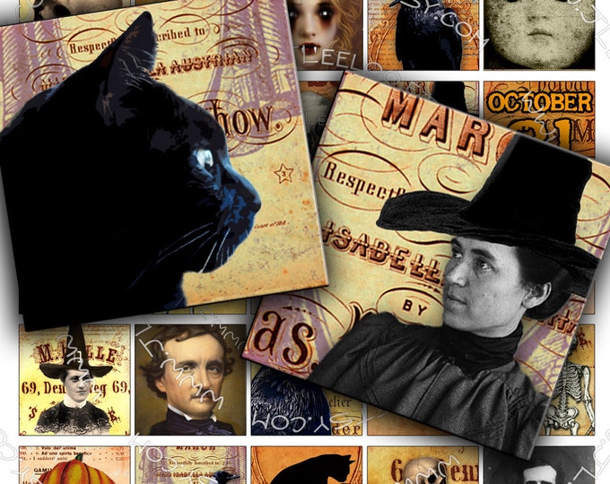 Digital paper NIGHT MIST 1.5 inch square poe raven scary halloween pendants magnet stickers craft instant download printable qu273