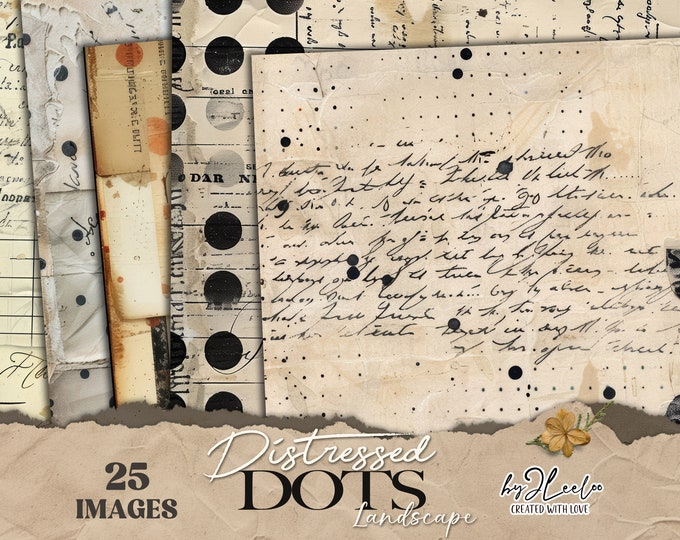 DISTRESSED DOTS LANDSCAPE vintage pages collage | Old textured card junk journal diary grungy digital texture background Mixed media | pp813