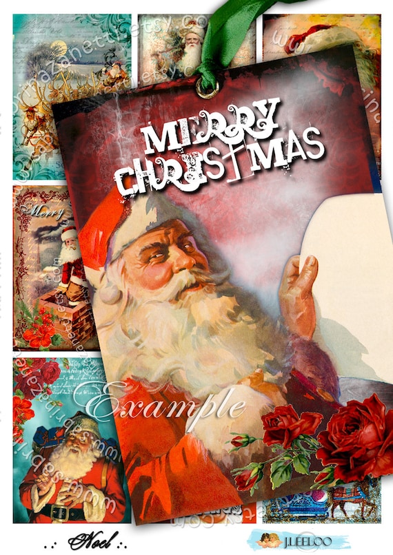 NOEL printable santa holidays gift cards Digital collage sheet merry christmas greeting card labels instant download background ac183