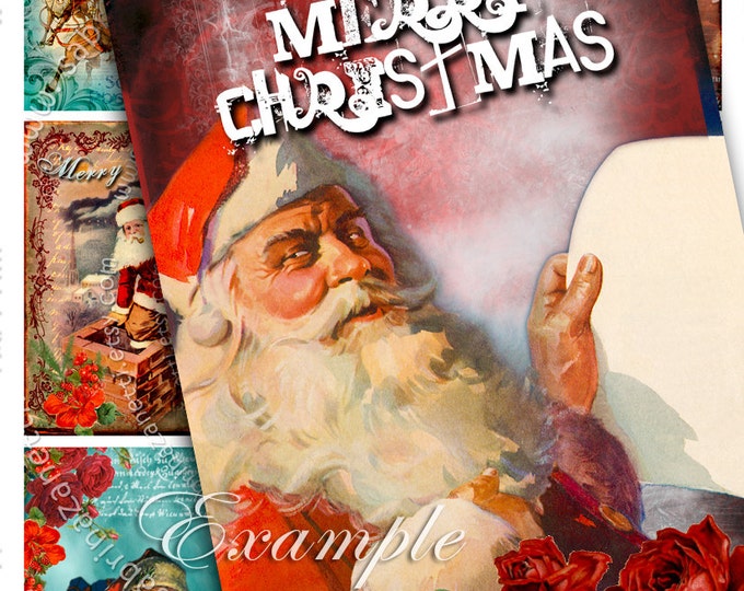 NOEL printable santa holidays gift cards Digital collage sheet merry christmas greeting card labels instant download background ac183