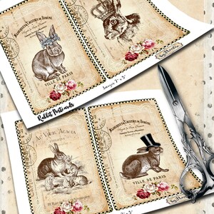 RABBIT POSTCARD Printable Easter Bunny 5x7 Inch Digital Sheet Ephemera ...