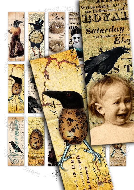 NEVERMORE 3x1 inch microscope black crow eggs scary gothic Digital collage sheet for jewellery pendant altered instant download do128