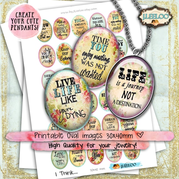 Digital collage I THINK 30x40mm oval  quote romantic roses flower phrases magnet stickers pendant craft instant download printable ov141