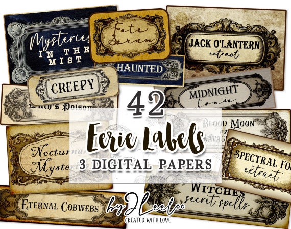 EERIE LABELS vintage apothecary | Witch Halloween supplies | Junk journal stickers potion and poison labels | Digital Collection CU | tl262